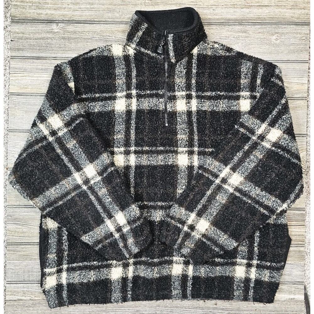 Colorado Timberline Mens 1/4 Zip Sherpa Fleece Jacket Plaid Pockets XL VTG